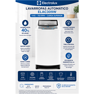 Lavarropas Electrolux Elac309W 9Kg 750Rpm Blanco