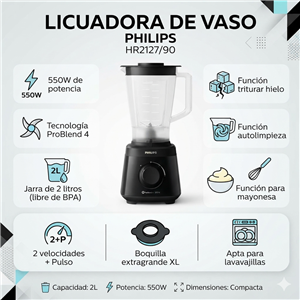 Licuadora Philips HR2127/90 2 Litros 550W Negro Jarra Plastica