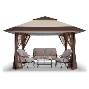 Gazebo de Jardín Montable PHP TZFG036 3.3x3.3 Metros con Mosquitero y Protección UV