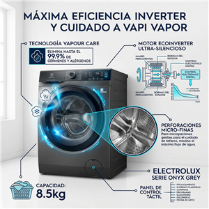 Lavarropas Electrolux ELAF208S 8.5Kg 1200Rpm Gris Onix Inverter