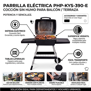 Parrilla Eléctrica PHP KYS-390E 2000/2400W con Tapa, Termómetro y Tabla Lateral